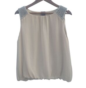Moon Collection L.A. Elegant Cream Sleeveless Top Pearl And Silver Accents